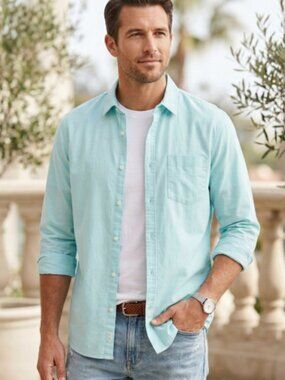 Nordstrom Trunk Club Premium Cotton Aqua Button Down Shirt Men's M